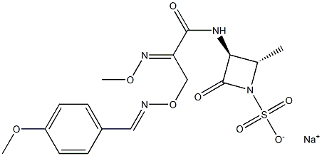 (3S,4S)-4-Methyl-2-oxo-3-[2-[(E)-methoxyimino]-3-(4-methoxybenzylidene)aminooxypropionylamino]azetidine-1-sulfonic acid sodium salt Struktur