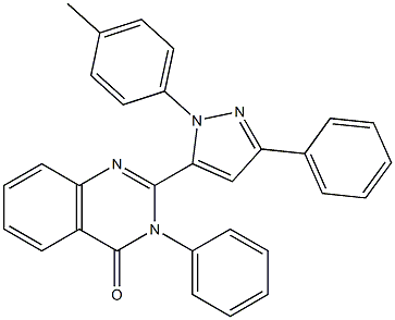 3-(Phenyl)-2-[3-(phenyl)-1-(4-methylphenyl)-1H-pyrazol-5-yl]quinazolin-4(3H)-one Struktur