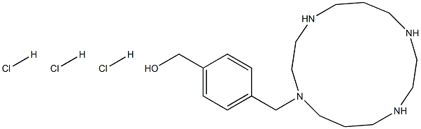 (4-((1,4,8,11-tetraazacyclotetradecan-1-yl)methyl)phenyl)methanol trihydrochloride Struktur