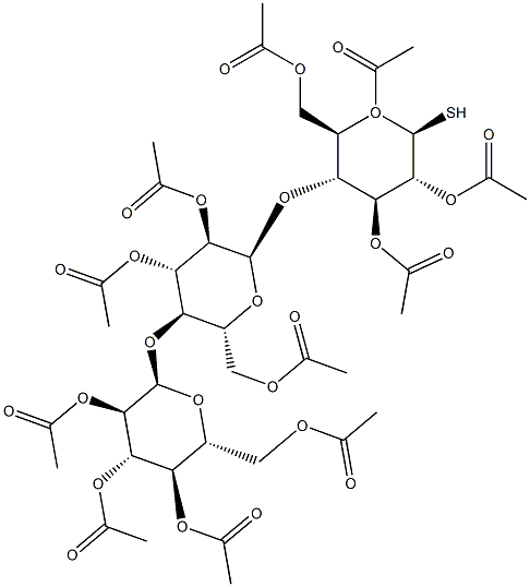 1,2,3,6-Tetra-O-acetyl-4-O-(2,3,6-tri-O-acetyl-4-O-(2,3,4,6-tetra-O-acetyl-a-D-glucopyranosyl)-a-D-glucopyranosyl)-b-D-thioglucopyranose Struktur