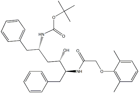 (2S,3S,5S)-2-(2,6-Dimethylphenoxyacetyl)amino-3-hydroxy-5-(tert-butyloxycarbonylamino)-1,6-diphenylhexane Struktur