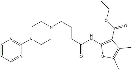 2-(4-(4-(2-pyrimidinyl)-1-piperazinyl)butanoylamino)-4,5-dimethyl-3-thiophenecarboxylic acid ethyl ester Struktur