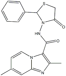 N3-(4-oxo-2-phenyl-1,3-thiazolan-3-yl)-2,7-dimethylimidazo[1,2-a]pyridine-3-carboxamide Struktur