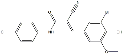 N1-(4-chlorophenyl)-3-(3-bromo-4-hydroxy-5-methoxyphenyl)-2-cyanoacrylamide Struktur