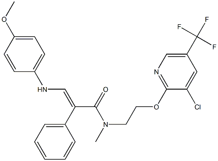 N-(2-{[3-chloro-5-(trifluoromethyl)-2-pyridinyl]oxy}ethyl)-3-(4-methoxyanilino)-N-methyl-2-phenylacrylamide Struktur