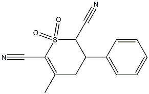 5-methyl-1,1-dioxo-3-phenyl-1,2,3,4-tetrahydro-1lambda~6~-thiine-2,6-dicarbonitrile Struktur