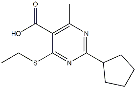 2-cyclopentyl-4-(ethylthio)-6-methylpyrimidine-5-carboxylic acid Struktur