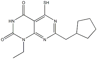 7-(cyclopentylmethyl)-1-ethyl-5-mercaptopyrimido[4,5-d]pyrimidine-2,4(1H,3H)-dione Struktur