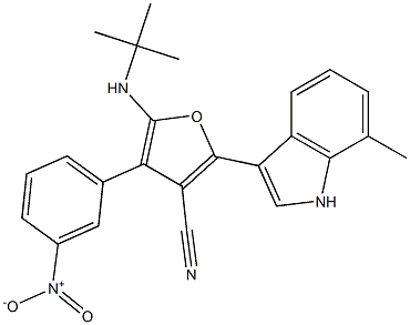 3-Furancarbonitrile,  5-[(1,1-dimethylethyl)amino]-2-(7-methyl-1H-indol-3-yl)-4-(3-nitrophenyl)- Struktur