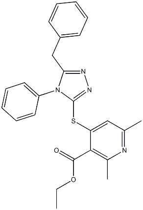 ethyl 4-[(5-benzyl-4-phenyl-4H-1,2,4-triazol-3-yl)sulfanyl]-2,6-dimethylnicotinate Struktur