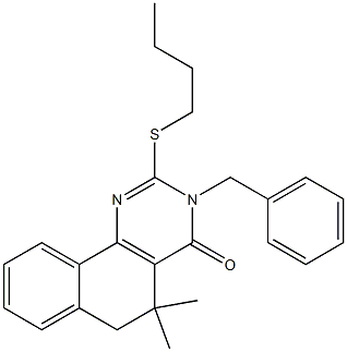 3-benzyl-2-(butylsulfanyl)-5,5-dimethyl-5,6-dihydrobenzo[h]quinazolin-4(3H)-one Struktur