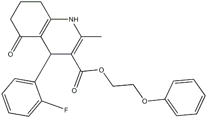 2-phenoxyethyl 4-(2-fluorophenyl)-2-methyl-5-oxo-1,4,5,6,7,8-hexahydro-3-quinolinecarboxylate Struktur