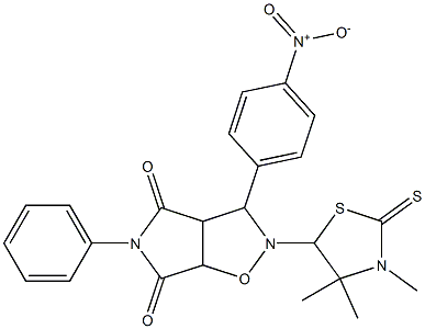 3-{4-nitrophenyl}-5-phenyl-2-(3,4,4-trimethyl-2-thioxo-1,3-thiazolidin-5-yl)dihydro-2H-pyrrolo[3,4-d]isoxazole-4,6(3H,5H)-dione Struktur