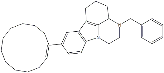 3-benzyl-8-cyclododec-1-en-1-yl-2,3,3a,4,5,6-hexahydro-1H-pyrazino[3,2,1-jk]carbazole Struktur