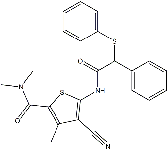 4-cyano-N,N,3-trimethyl-5-{[phenyl(phenylsulfanyl)acetyl]amino}-2-thiophenecarboxamide Struktur