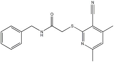 2-[(3-cyano-4,6-dimethylpyridin-2-yl)sulfanyl]-N-(phenylmethyl)acetamide Struktur