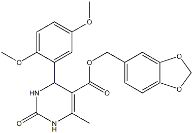 1,3-benzodioxol-5-ylmethyl 4-(2,5-dimethoxyphenyl)-6-methyl-2-oxo-1,2,3,4-tetrahydro-5-pyrimidinecarboxylate Struktur