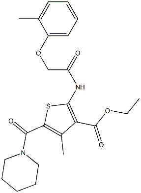 ethyl 4-methyl-2-{[(2-methylphenoxy)acetyl]amino}-5-(piperidin-1-ylcarbonyl)thiophene-3-carboxylate Struktur