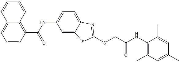 N-(2-{[2-(mesitylamino)-2-oxoethyl]sulfanyl}-1,3-benzothiazol-6-yl)-1-naphthamide Struktur