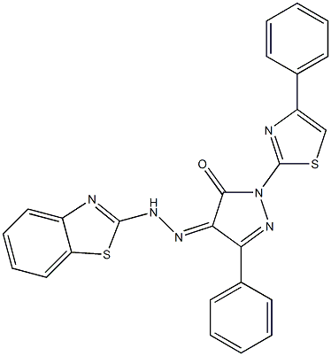 3-phenyl-1-(4-phenyl-1,3-thiazol-2-yl)-1H-pyrazole-4,5-dione 4-[N-(1,3-benzothiazol-2-yl)hydrazone] Struktur