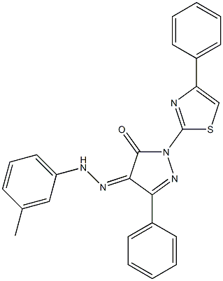 3-phenyl-1-(4-phenyl-1,3-thiazol-2-yl)-1H-pyrazole-4,5-dione 4-[N-(3-methylphenyl)hydrazone] Struktur