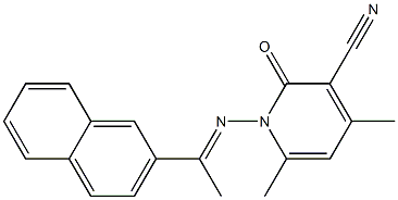 4,6-dimethyl-1-{[(E)-1-(2-naphthyl)ethylidene]amino}-2-oxo-1,2-dihydro-3-pyridinecarbonitrile Struktur