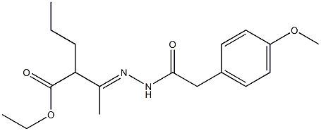 ethyl 2-(1-{(E)-2-[2-(4-methoxyphenyl)acetyl]hydrazono}ethyl)pentanoate Struktur