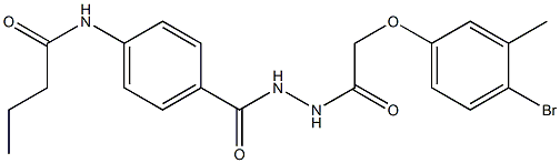 N-[4-({2-[2-(4-bromo-3-methylphenoxy)acetyl]hydrazino}carbonyl)phenyl]butanamide Struktur