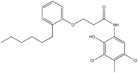 2-[3-(2-Hexylphenoxy)propanoylamino]-4,6-dichloro-5-methylphenol Struktur