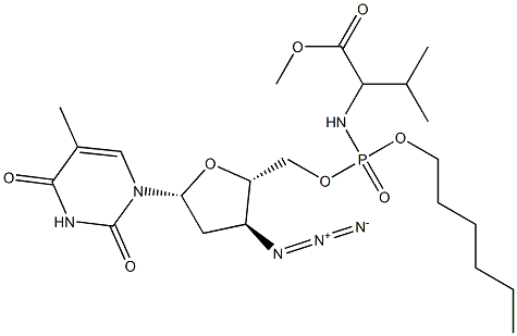 3'-Azido-3'-deoxythymidine-5'-[[[1-isopropyl-2-methoxy-2-oxoethyl]amino]phosphonic acid hexyl] ester Struktur