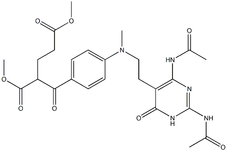 2-[4-[N-[2-[[2,6-Bis(acetylamino)-3,4-dihydro-4-oxopyrimidin]-5-yl]ethyl]-N-methylamino]benzoyl]glutaric acid dimethyl ester Struktur