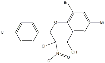 3-Chloro-3,4-dihydro-4-hydroxy-3-nitro-2-(4-chlorophenyl)-6-bromo-8-bromo-2H-1-benzopyran Struktur