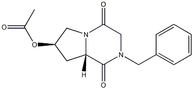 (6S,8R)-4-Benzyl-8-acetyloxy-1,4-diazabicyclo[4.3.0]nonane-2,5-dione Struktur