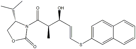 (4S)-4-Isopropyl-3-[(2R,3R)-3-hydroxy-2-methyl-5-(2-naphthalenylthio)-4-pentenoyl]oxazolidin-2-one Struktur