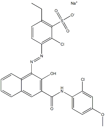 2-Chloro-6-ethyl-3-[[3-[[(2-chloro-4-methoxyphenyl)amino]carbonyl]-2-hydroxy-1-naphtyl]azo]benzenesulfonic acid sodium salt Struktur