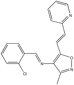 4-(2-Chlorobenzylideneamino)-5-[2-(pyridin-2-yl)ethenyl]-3-methylisoxazole Struktur