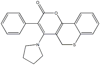 3-Phenyl-4-(pyrrolidin-1-yl)-2H,5H-[1]benzothiopyrano[4,3-b]pyran-2-one Struktur