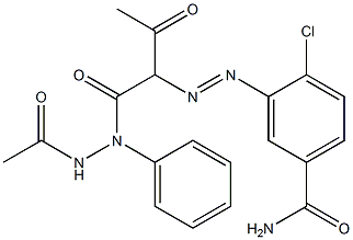 2-[(2-Chloro-5-carbamoylphenyl)azo]-N-phenyl-N-(acetylamino)-3-oxobutanamide Struktur