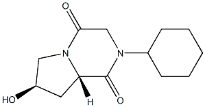 (6S,8R)-4-Cyclohexyl-8-hydroxy-1,4-diazabicyclo[4.3.0]nonane-2,5-dione Struktur