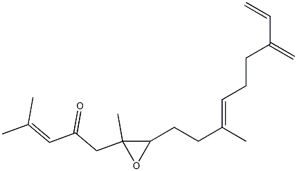 4-Methyl-1-[2-methyl-3-(3-methyl-7-methylene-3,8-nonadien-1-yl)oxiran-2-yl]-3-penten-2-one Struktur