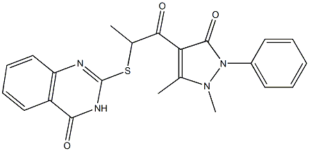 2-[[1-[(1-Phenyl-2,3-dimethyl-5-oxo-3-pyrazolin-4-yl)carbonyl]ethyl]thio]quinazolin-4(3H)-one Struktur