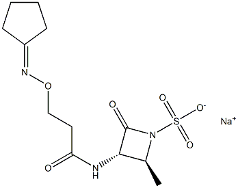 (3S,4S)-4-Methyl-2-oxo-3-[3-cyclopentylideneaminooxypropionylamino]azetidine-1-sulfonic acid sodium salt Struktur