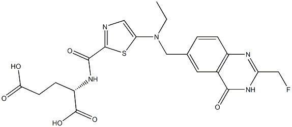 (2S)-2-[5-[N-Ethyl-N-[[(3,4-dihydro-2-fluoromethyl-4-oxoquinazolin)-6-yl]methyl]amino]-2-thiazolylcarbonylamino]glutaric acid Struktur