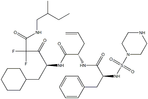 (4S)-4-[[(2S)-2-[2-(1-Piperazinylsulfonyl)amino-3-phenylpropanoylamino]-4-pentenoyl]amino]-5-cyclohexyl-2,2-difluoro-3-oxo-N-[(S)-2-methylbutyl]pentanamide Struktur