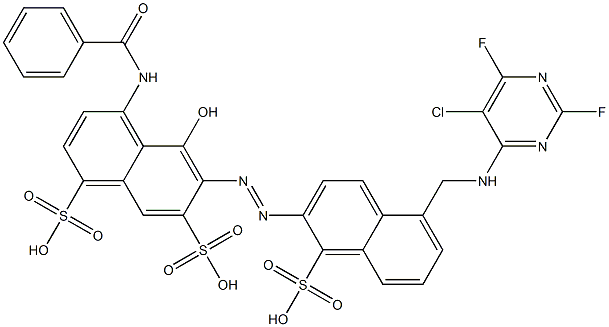 4-(Benzoylamino)-6-[[5-[[(5-chloro-2,6-difluoro-4-pyrimidinyl)amino]methyl]-1-sulfo-2-naphthalenyl]azo]-5-hydroxy-1,7-naphthalenedisulfonic acid Struktur