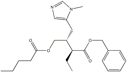 (2S,3R)-2-Ethyl-3-[(pentanoyloxy)methyl]-4-(1-methyl-1H-imidazol-5-yl)butanoic acid benzyl ester Struktur