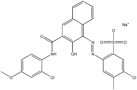 3-Chloro-4-methyl-6-[[3-[[(2-chloro-4-methoxyphenyl)amino]carbonyl]-2-hydroxy-1-naphtyl]azo]benzenesulfonic acid sodium salt Struktur