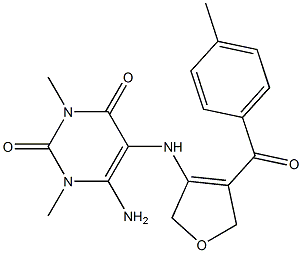 6-Amino-5-[[2,5-dihydro-4-(4-methylbenzoyl)furan]-3-ylamino]-1,3-dimethyluracil Struktur