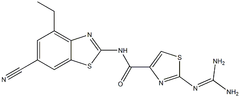 2-(Diaminomethyleneamino)-N-(6-cyano-4-ethyl-2-benzothiazolyl)thiazole-4-carboxamide Struktur