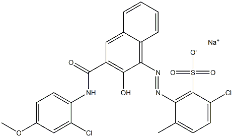 2-Chloro-5-methyl-6-[[3-[[(2-chloro-4-methoxyphenyl)amino]carbonyl]-2-hydroxy-1-naphtyl]azo]benzenesulfonic acid sodium salt Struktur